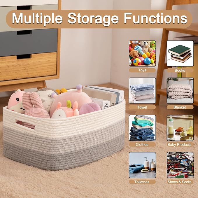 Large Storage Basket for Organizing, Woven Rope Basket for Shelves, Closet (3...