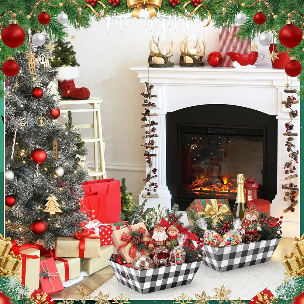AFOROEOA 10 Pack Christmas Gift Baskets Empty, 10x12 Inch Black Plaid Gift Ba...