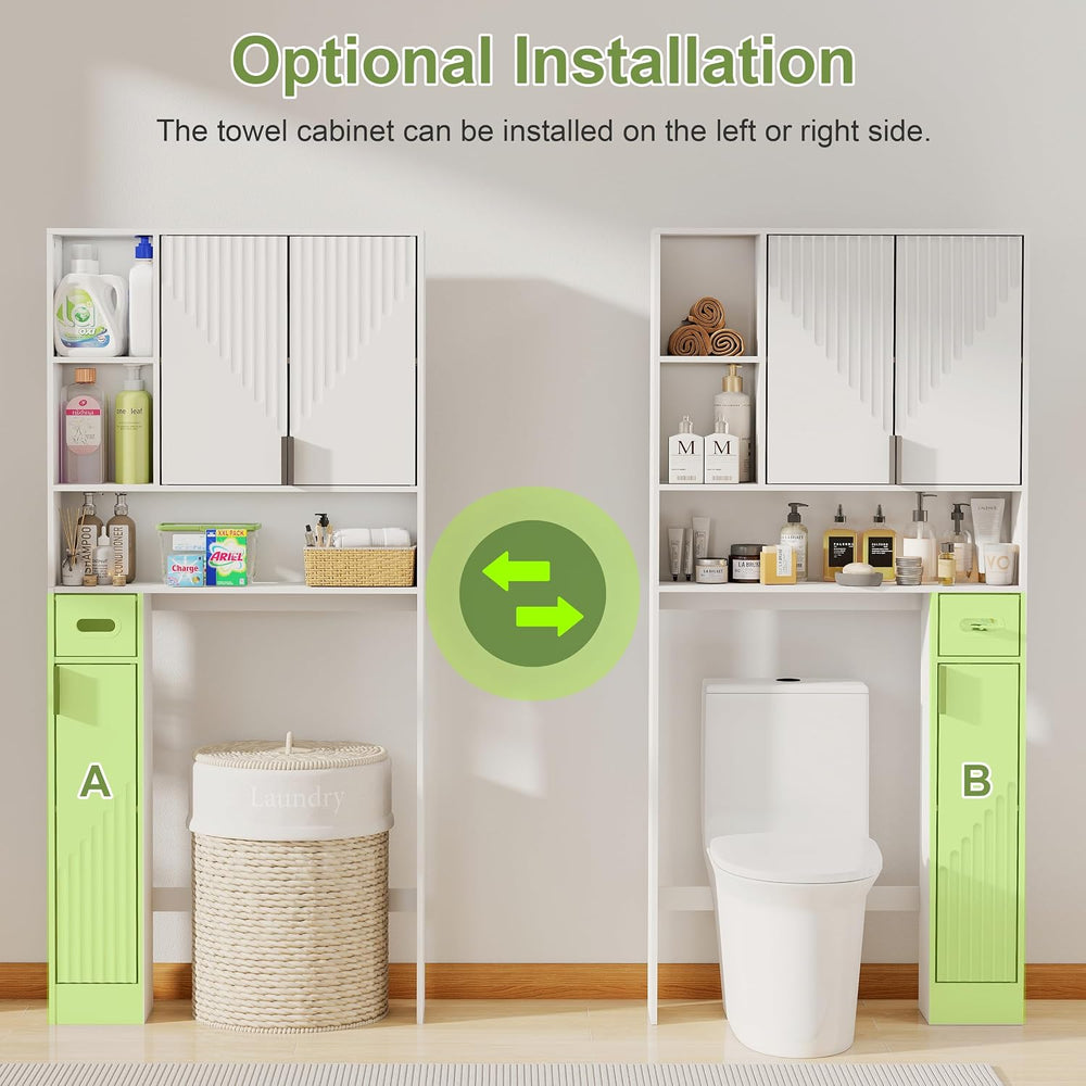 GOODONE White Over The Toilet Storage Cabinet - with 3 Doors and Toilet Paper...