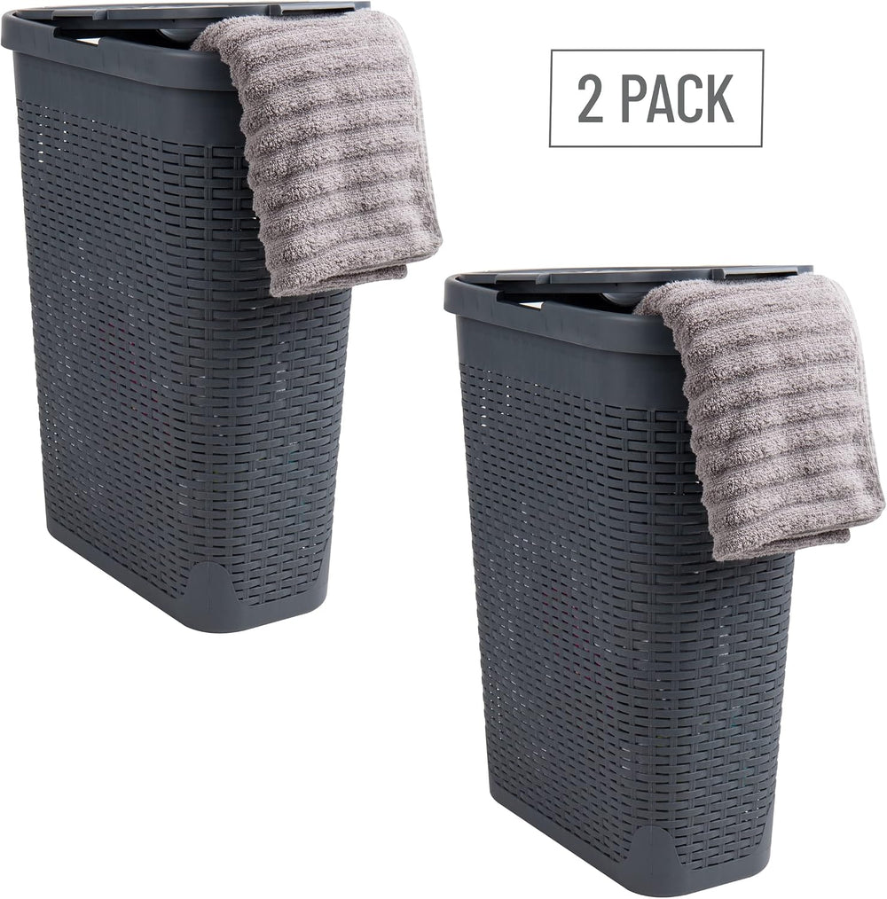 Mind Reader Slim Laundry Hamper with Lid, 40L Clothes Basket, Narrow Tapered ...