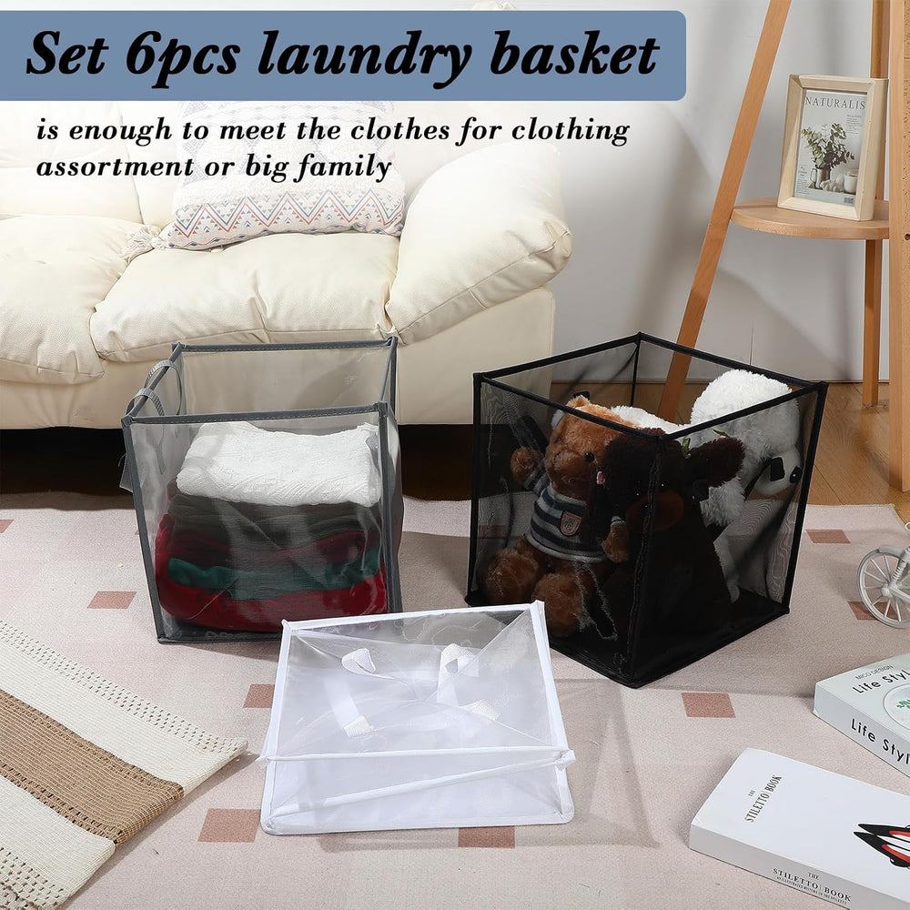 Zopeal 6 Pack Collapsible Mesh Laundry Basket, Multicolor, Single-layer