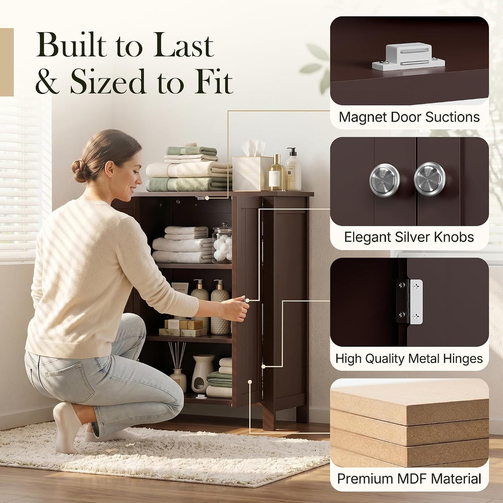 ZENY Bathroom Floor Storage Cabinet with Double Door + Adjustable Shelf, Wood...