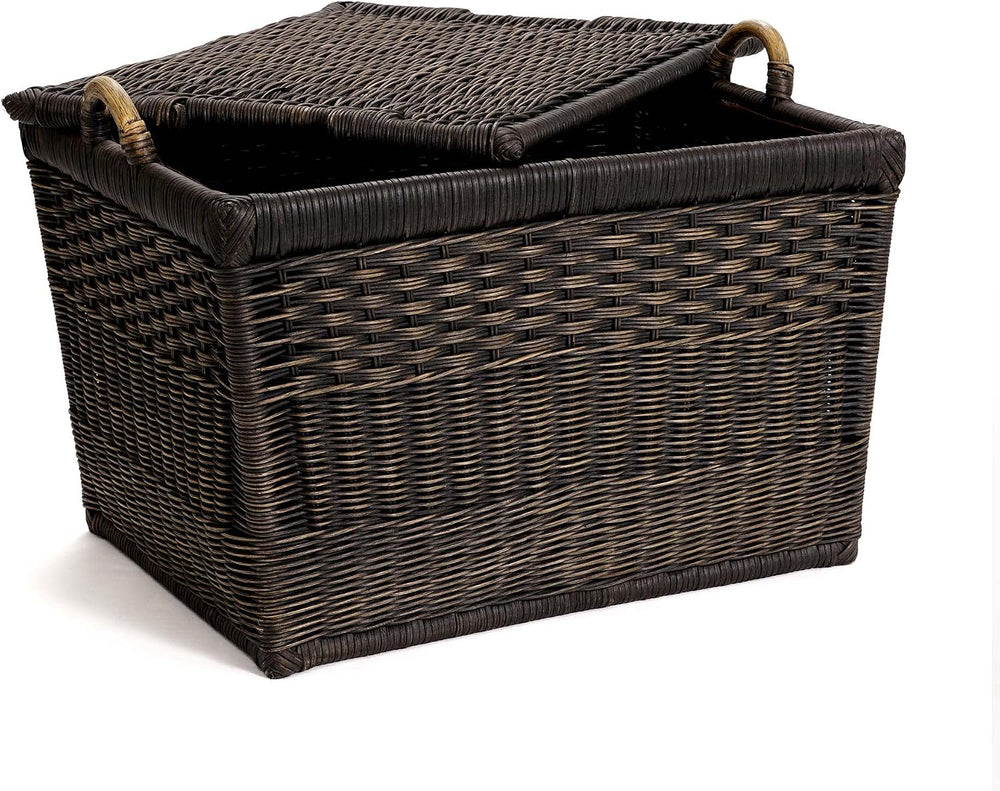 The Basket Lady Lift-Off Lid Wicker Storage Basket, L, Walnut Brown