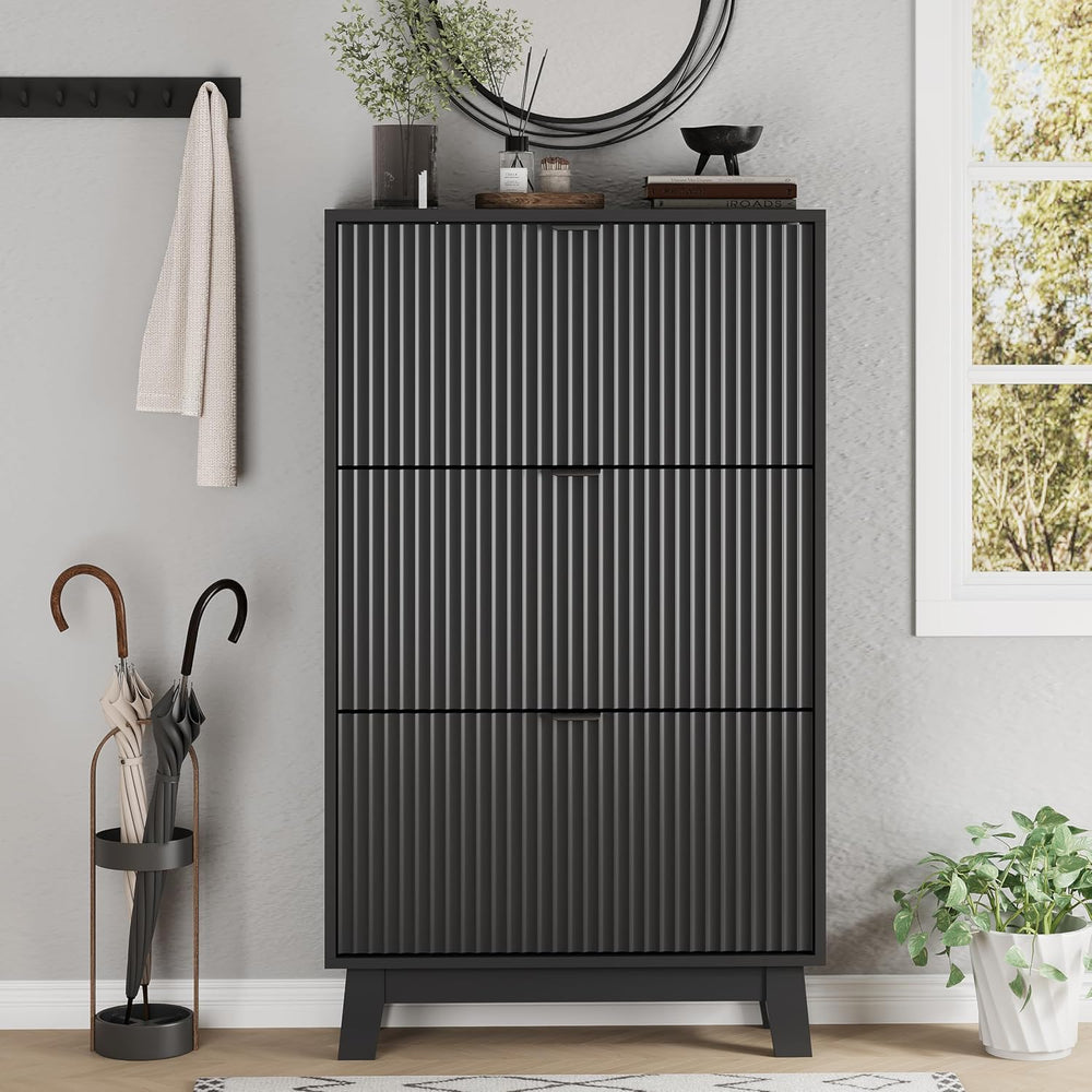 Xixini Shoe Cabinet with 3 Flip Drawers, 54" Tall Narrow Fluted Shoe Sto...