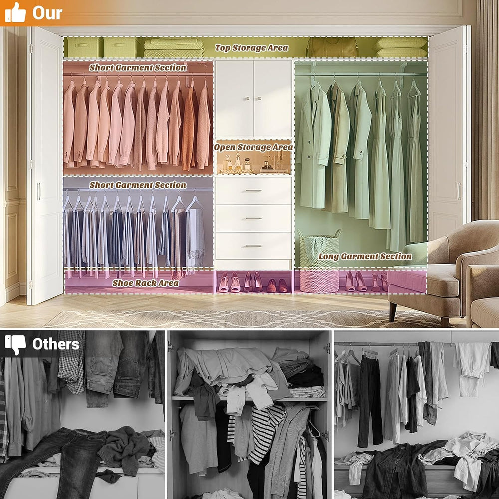 iSunirm 120" Heavy Duty Closet System with Cabinet Doors, 10FT Walk In C...