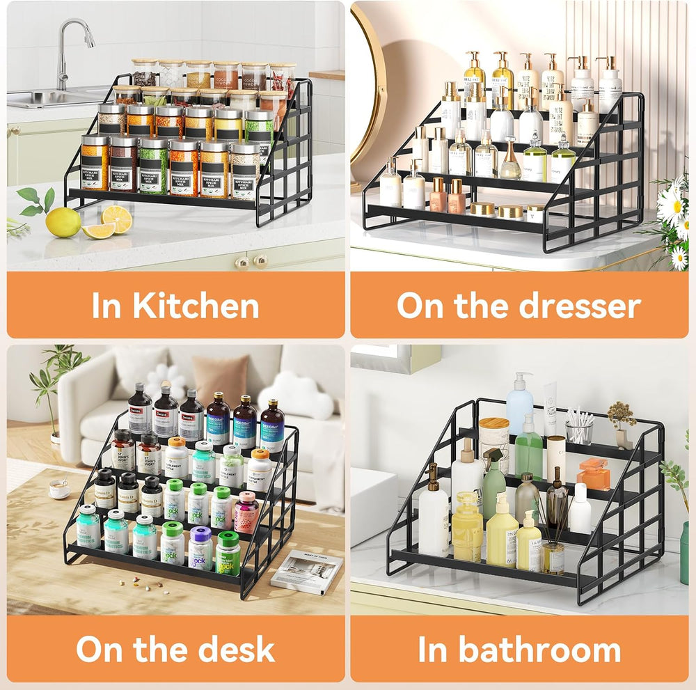 Bunoxea 4 Tier Adjustable Spice Rack for Cabinet & Countertop, Black 2Pack