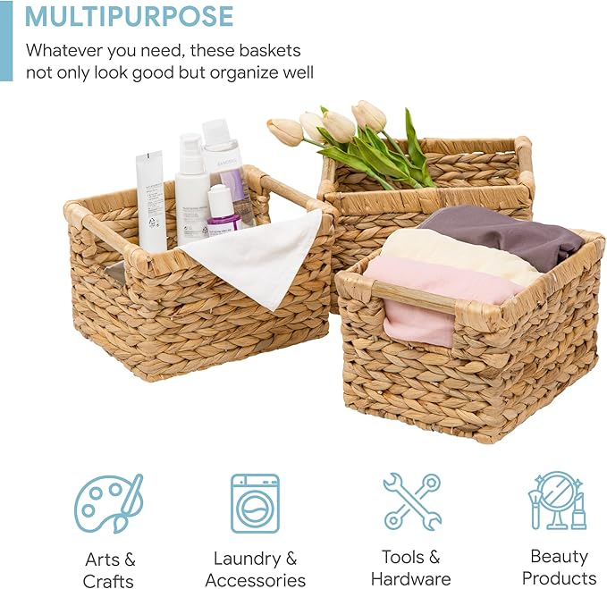 Small Wicker Baskets for Organizing Bathroom, Hyacinth Baskets for Storage (3...