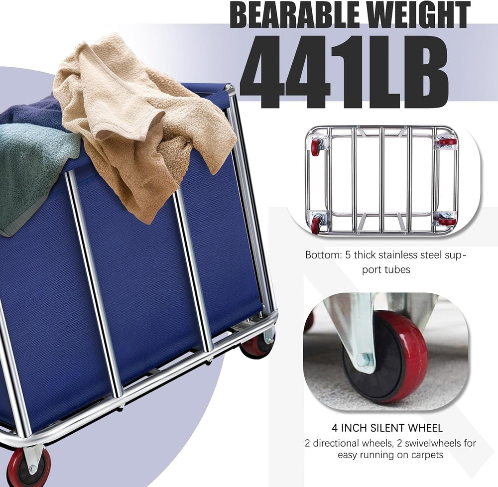 Commercial Laundry Cart with Wheels,440L Large Rolling Laundry cart,Blue-10