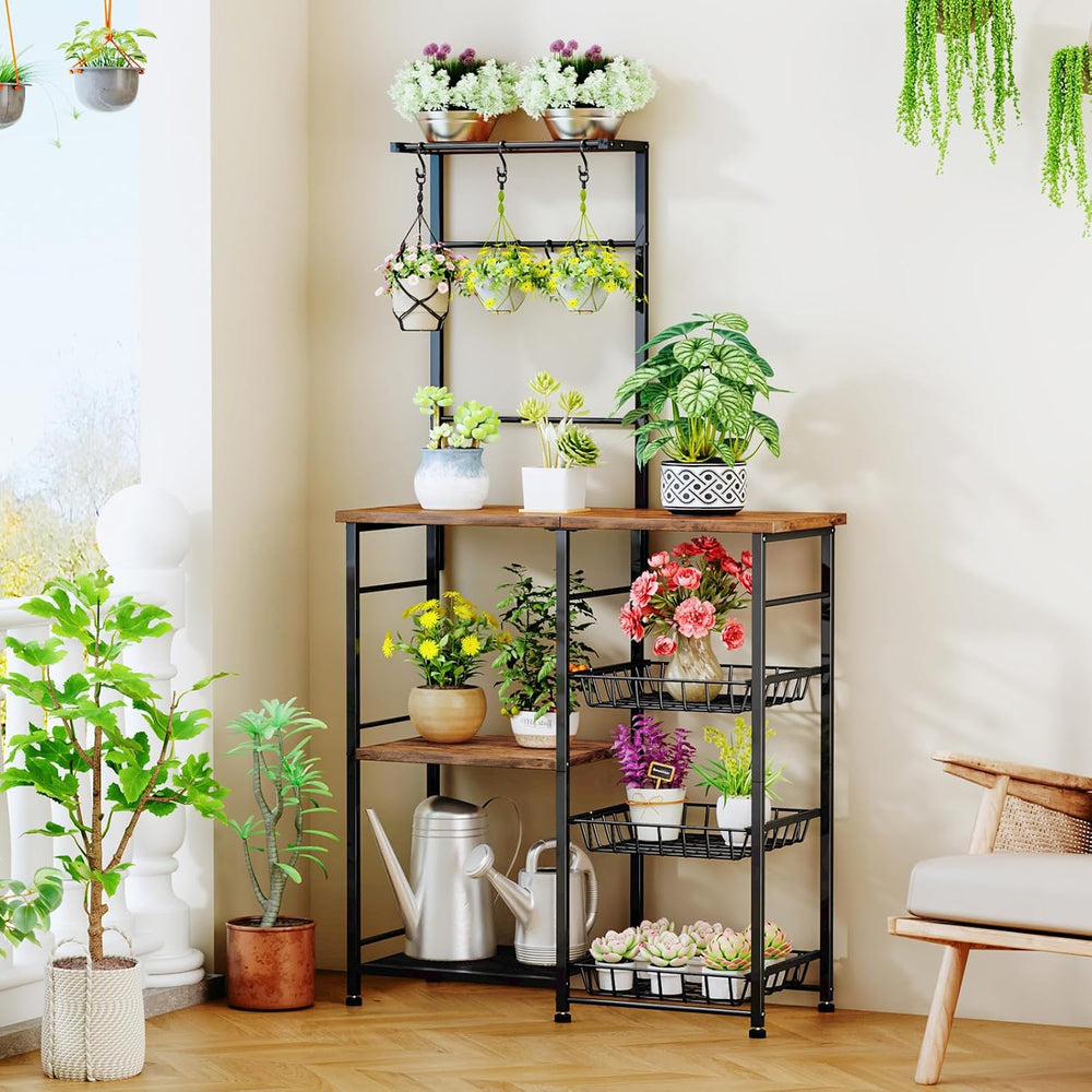 SWTYMIKI Bakers Rack with Storage - Coffee Bar Cabinet with Shelves, Coffee S...