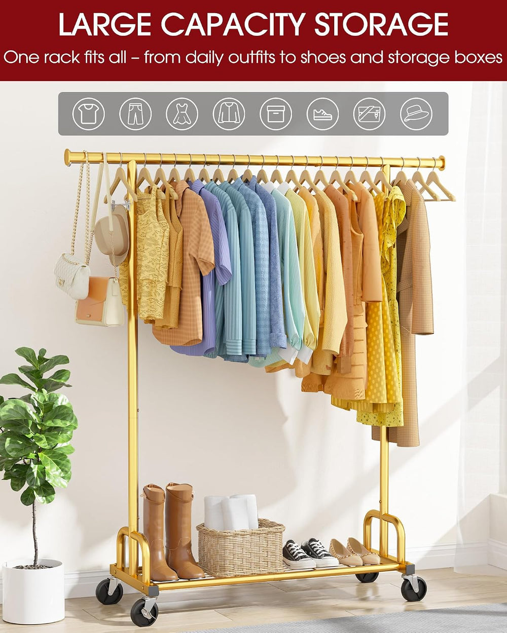 Sakugi Clothes Rack - Large-Capacity Clothing Racks for Hanging Clothes with ...