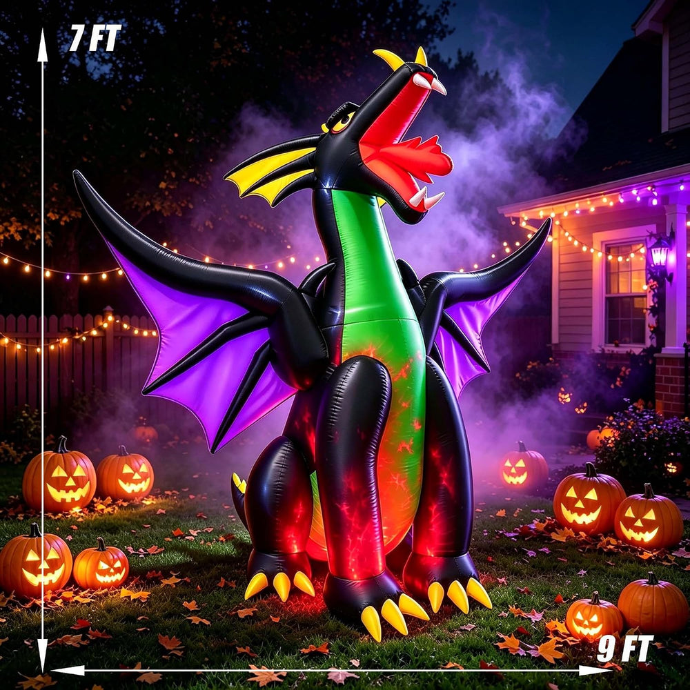 SEASONBLOW 9Ft Long Halloween Inflatable Giant Fire & Ice Dragon Decoration