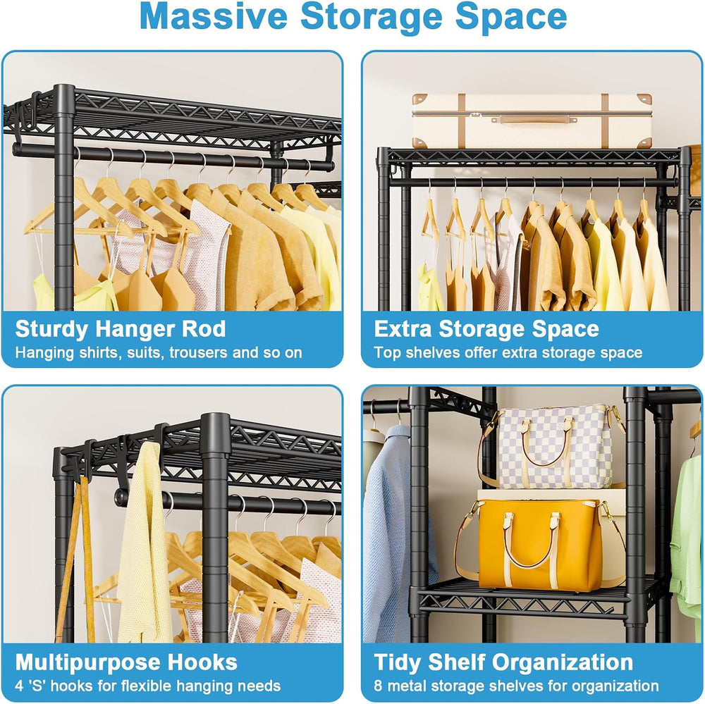 E4 Clothes Rack, Heavy-Duty Garment Rack Can Be L-Shaped Closet, Black