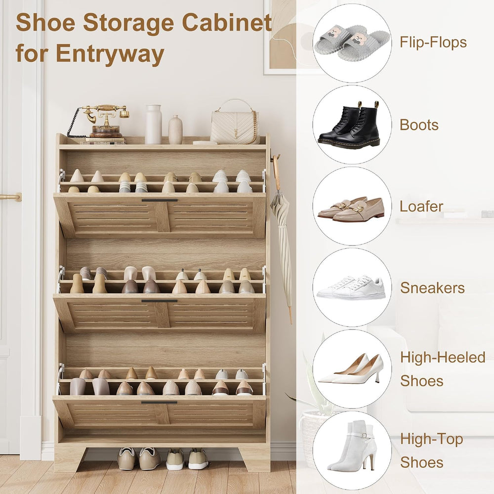 Garvee Shoe Storage Cabinet with 3 Flip Drawers, Freestanding Shoe Organizer ...