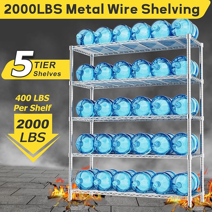 Storage Shelves, 5-Tier Adjustable Metal Industrial Utility Shelf Rack