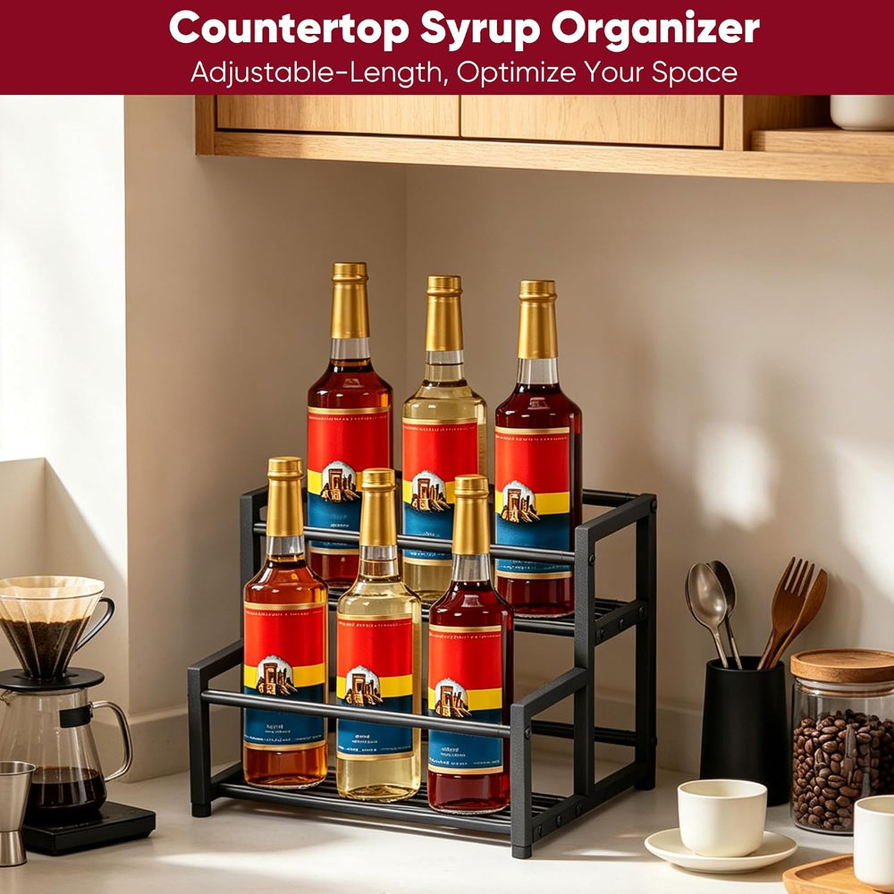 Expandable 2‑Tier Coffee Syrup Rack, Adjustable Syrup Organizer Holds 6-12 Bo...