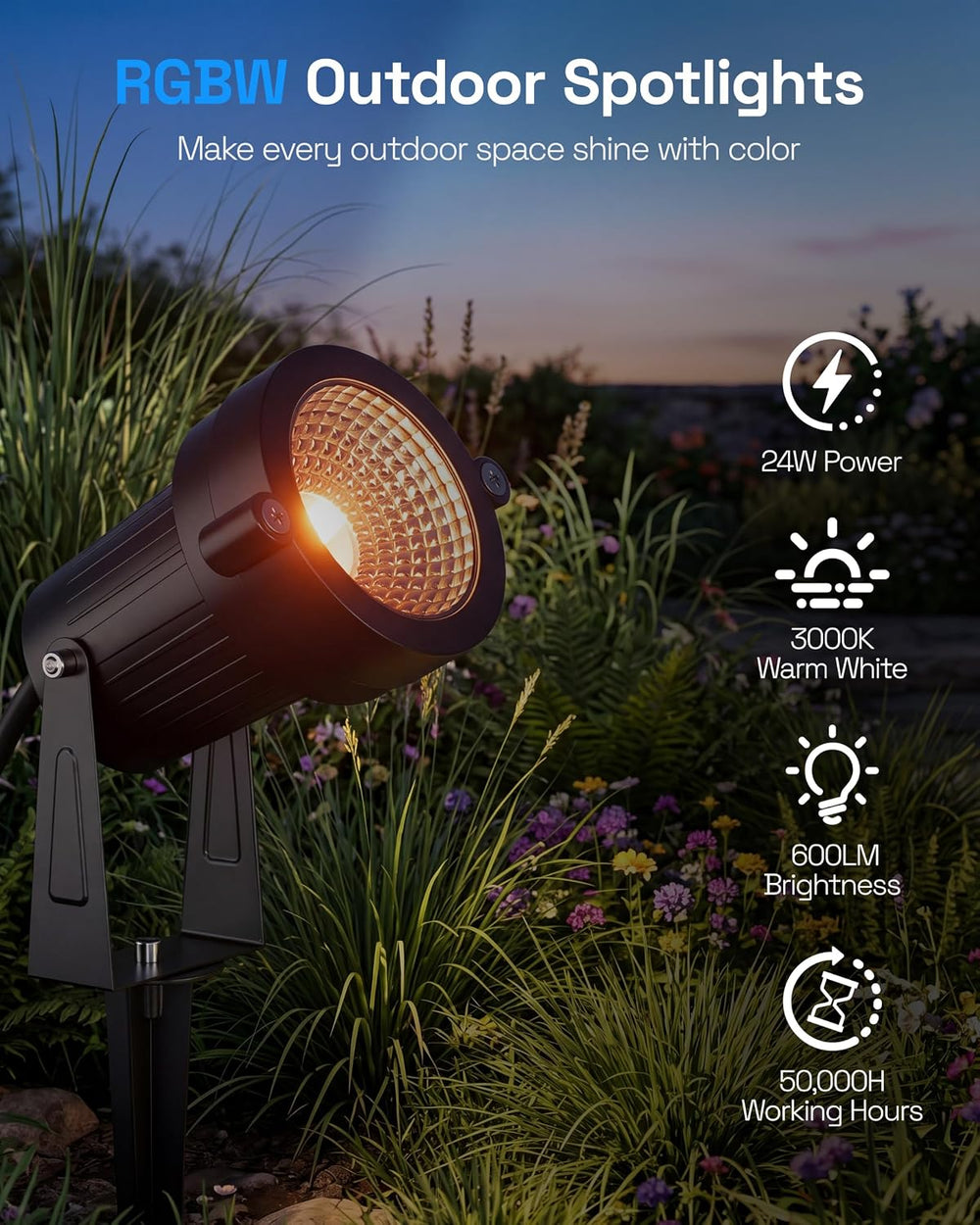HBN RGBW Halloween Christmas Spot Lights Outdoor Spotlight with Remote