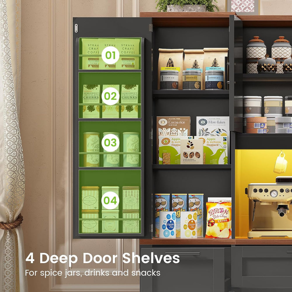 Itaar 71" Kitchen Pantry Cabinet with Charging Station and Led Light, Ki...