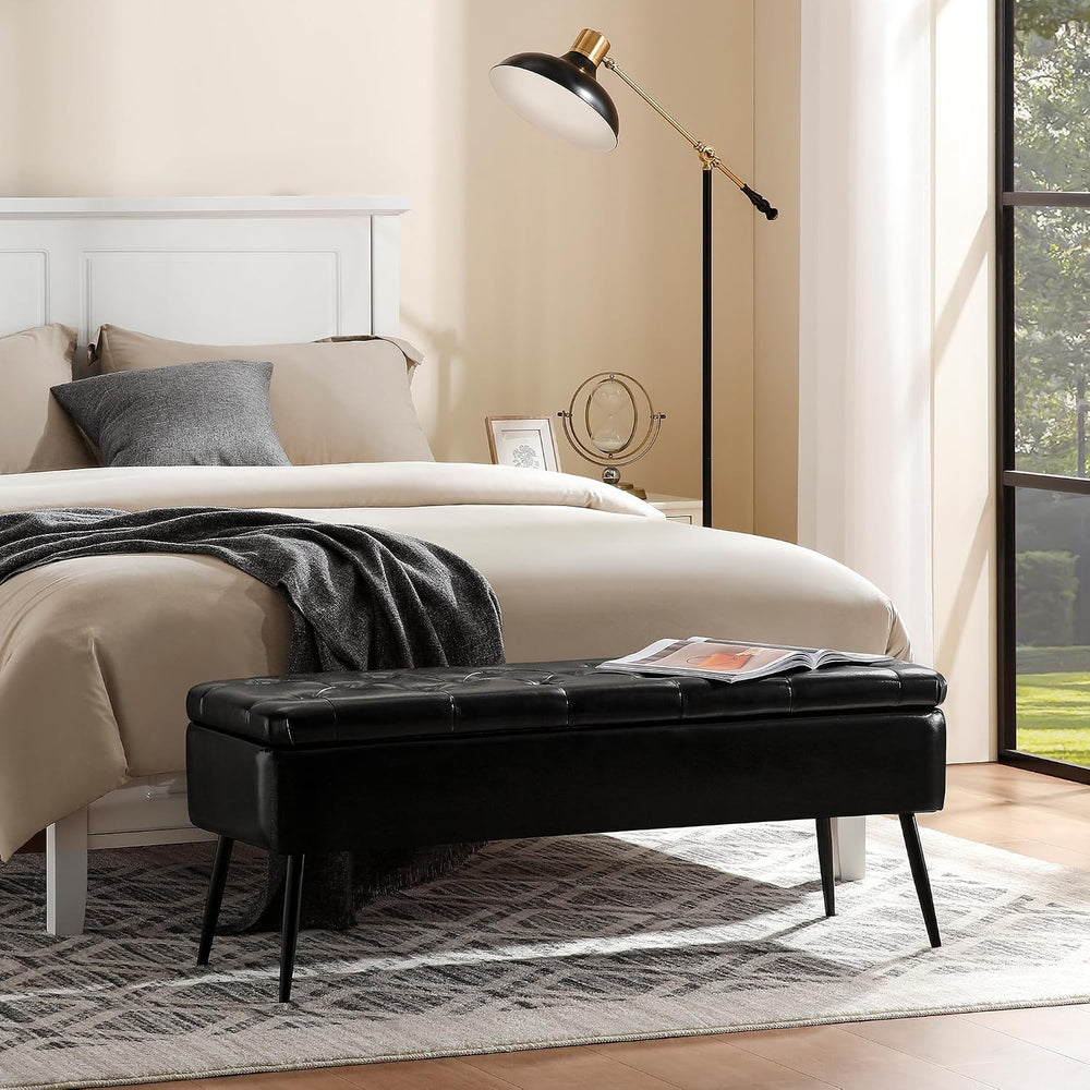 kinmars Leather Storage Ottoman Bench, End of Bed Bench with Steel Legs
