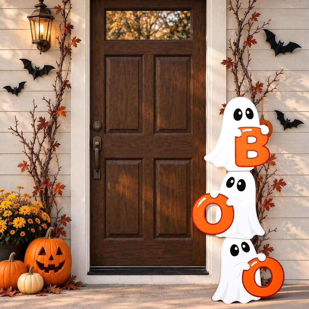 2.95FT Halloween Porch Sign, Wood Ghost Boo Sign for Front Porch
