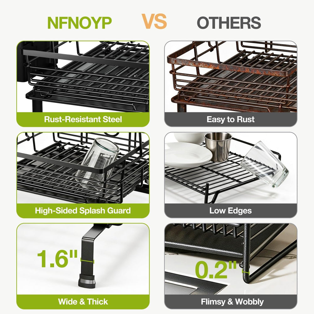 2-Tier Expandable Dish Drying Rack for Kitchen Counter, Black