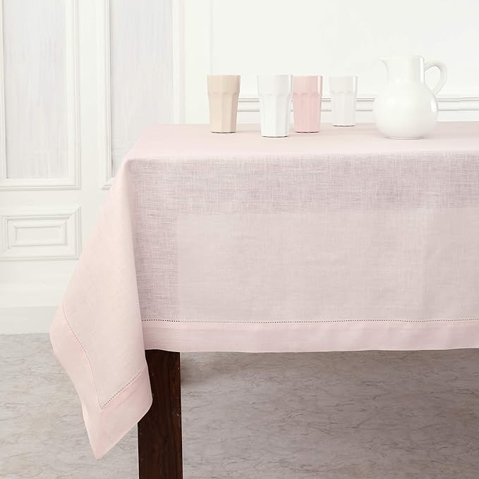 Solino Home Linen Tablecloth 60 x 144 Inch - Classic Hemstitch 100% Pure Line...
