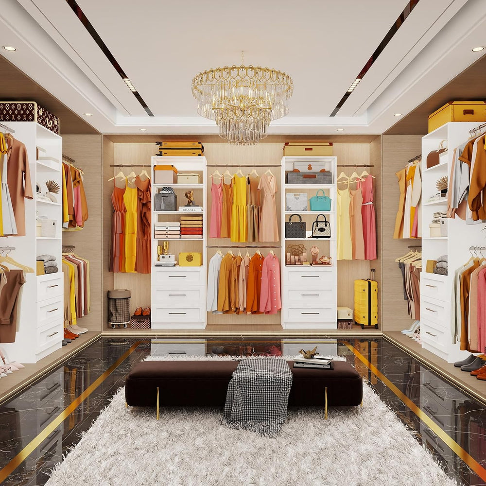 Fastgo Closet System with Drawers, 5-9FT Closet Organizer System with 4 Expan...