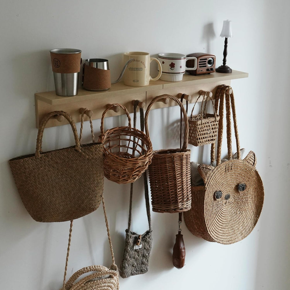 Entrance Coat Rack ，Coat Hooks, Wall-Mounted Wooden Hook Rack, Wall-Mounted S...