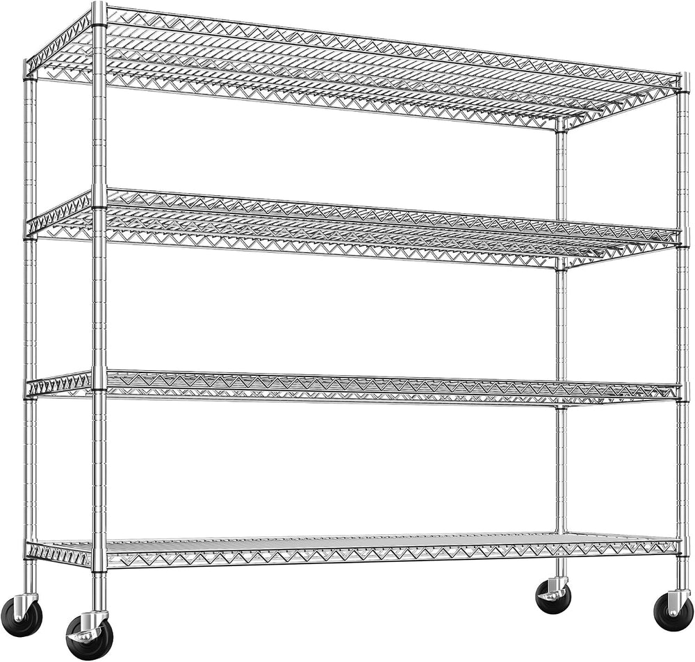 REIBII Set of 2 Storage Shelves Metal Shelving with Wheels,Adjustable Wire Sh...