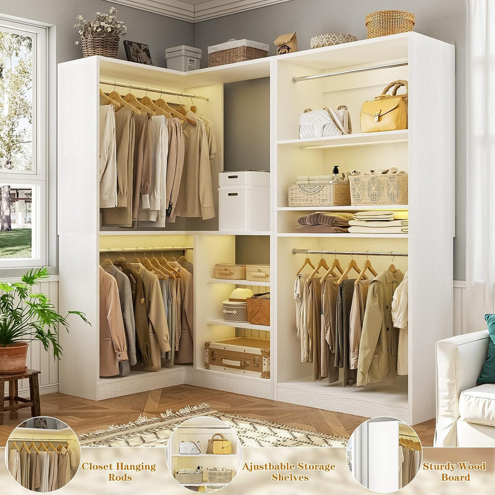 Unikito Corner Closet System, 72" L-Shaped Closet Organizer with 4 Hangi...