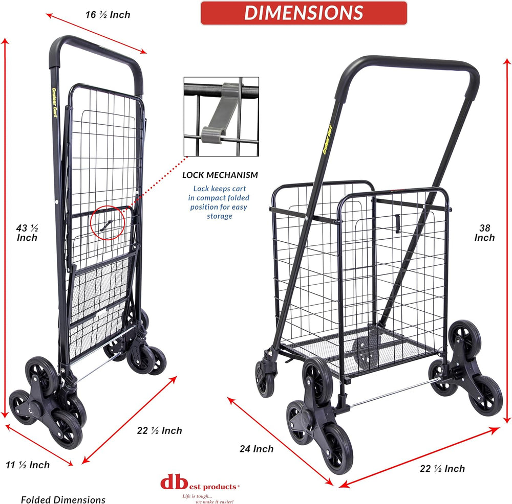 dbest Products Stair Climber Cruiser Cart Shopping Grocery Rolling Folding La...