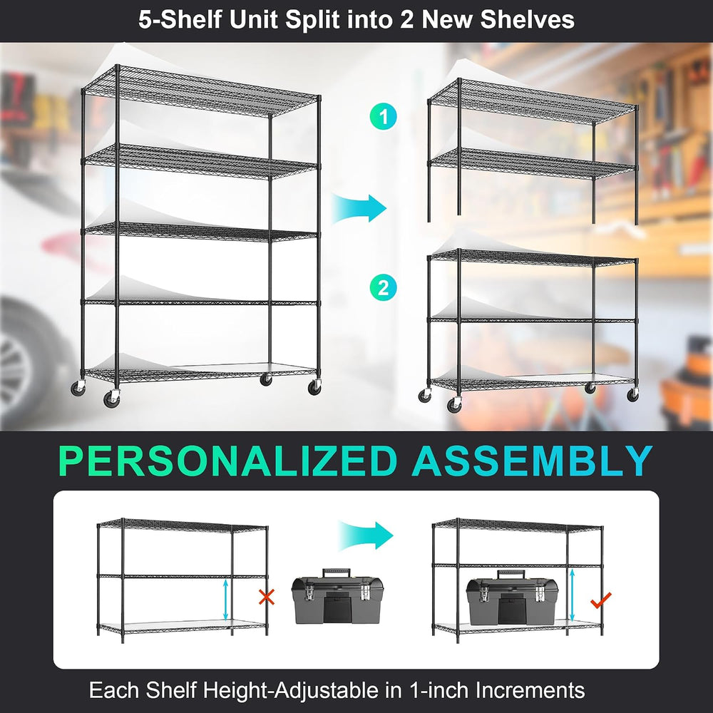 Dolonm 5 Tier Wire Shelving Unit, 7500 LBS NSF Storage Shelf, 24"D x 60&...