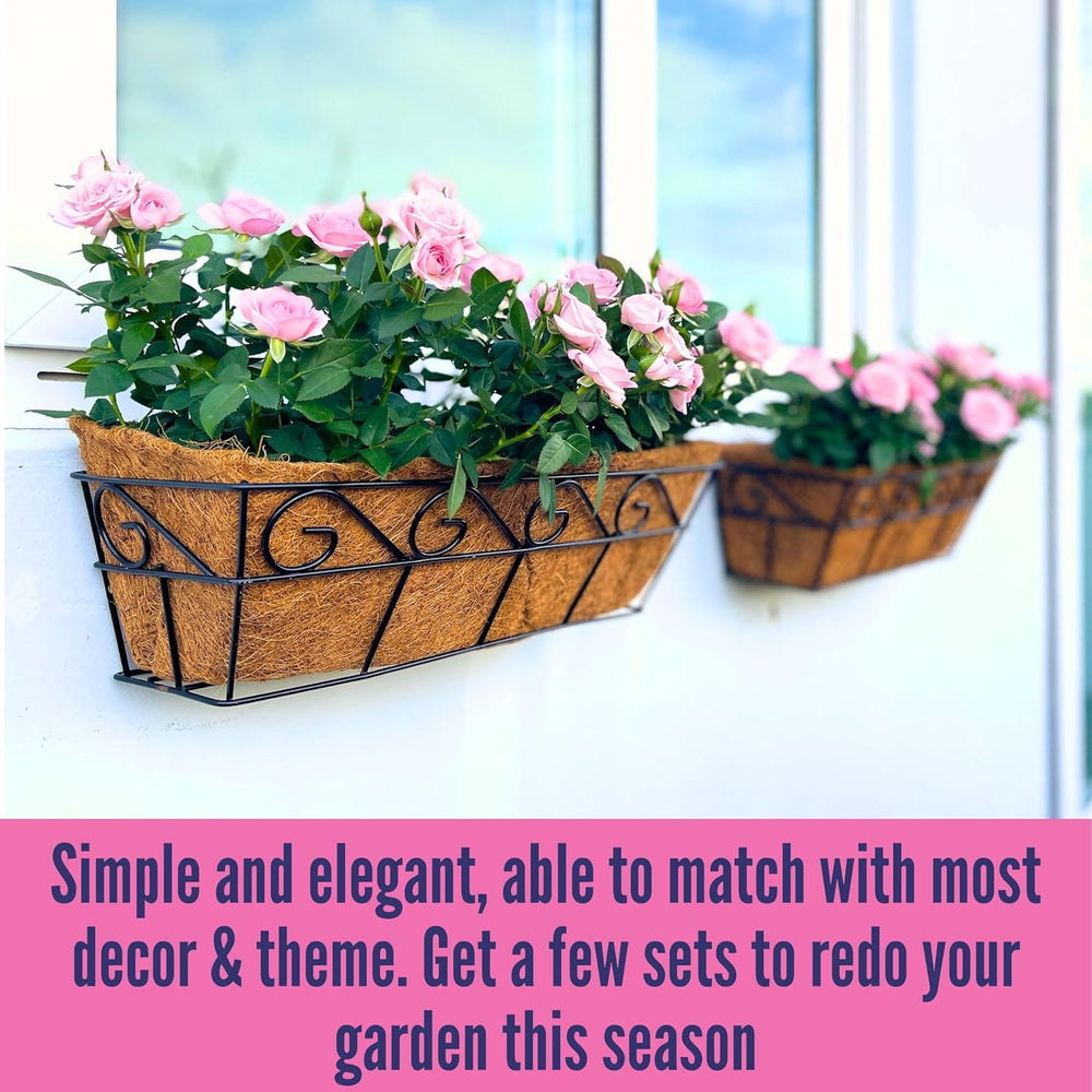 LaLaGreen Window Boxes for Plants (16 in, 4 Pack) Black Coco Liner Trough