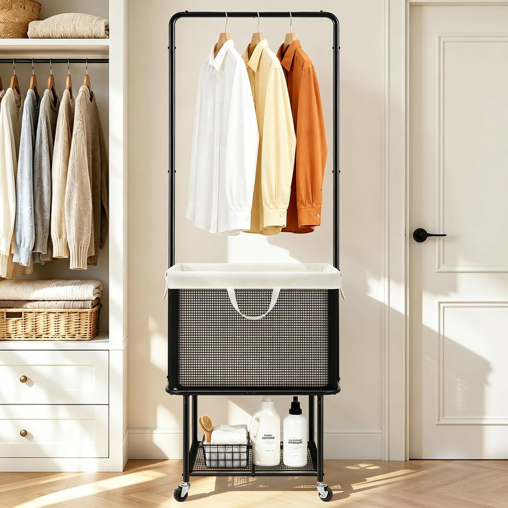STO STO Rolling Laundry Cart with Hanging Bar, Laundry Hamper with Wheels