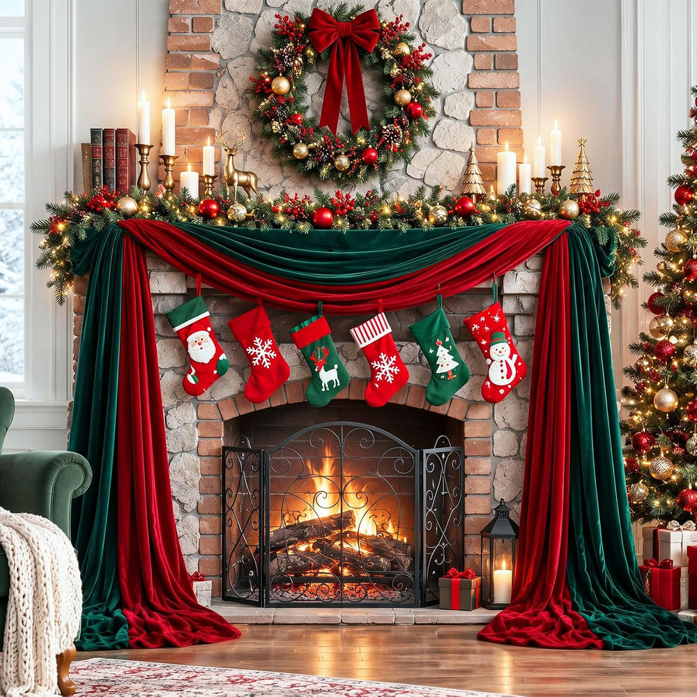 16.4 ft Burgundy Green Velvet Christmas Garland Mantel Decor