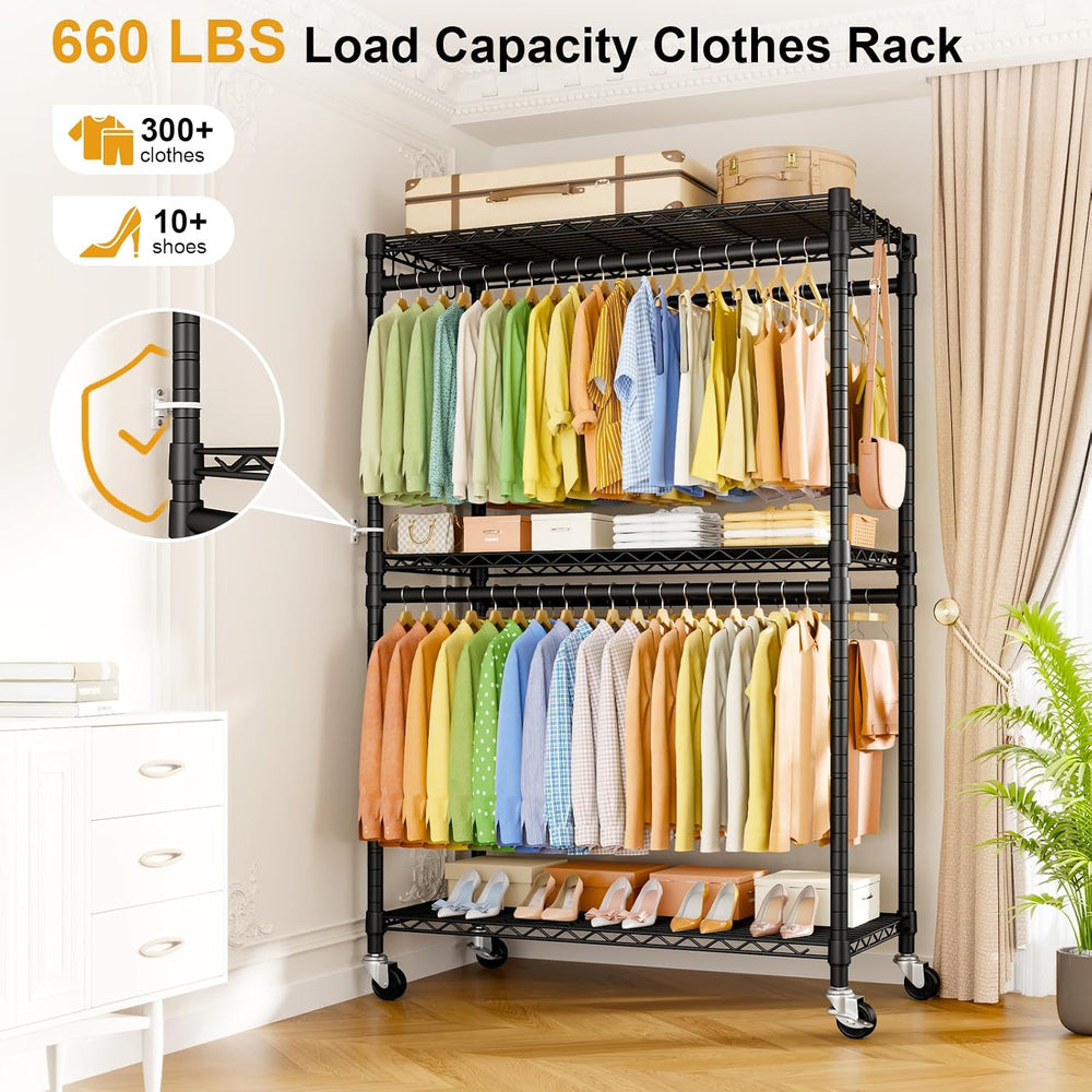 ULIFHOME Rolling Clothes Rack, Clothing Racks for Hanging Clothes, Black