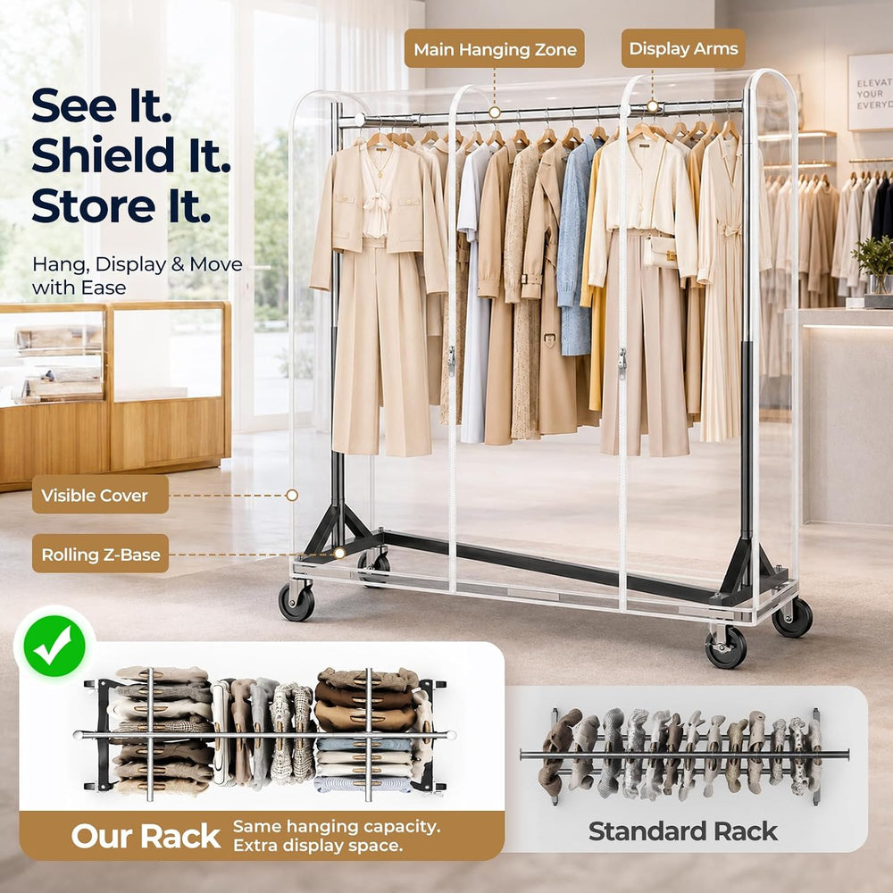 HOKEEPER Z Rack for Clothes with Cover Load 500 LBS with Display Arms