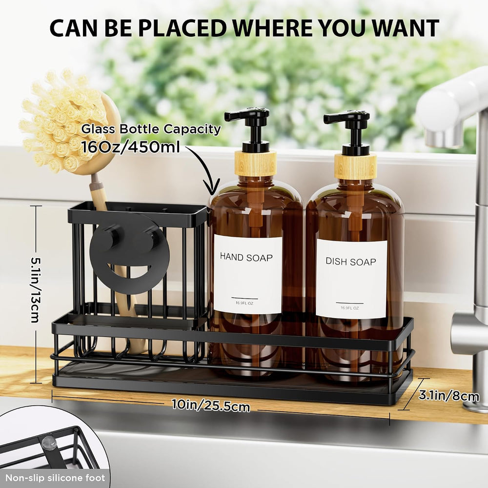 Moforoco Kitchen Dish Soap Dispenser Set, 16OZ Glass Bottle, Hand and Dish So...