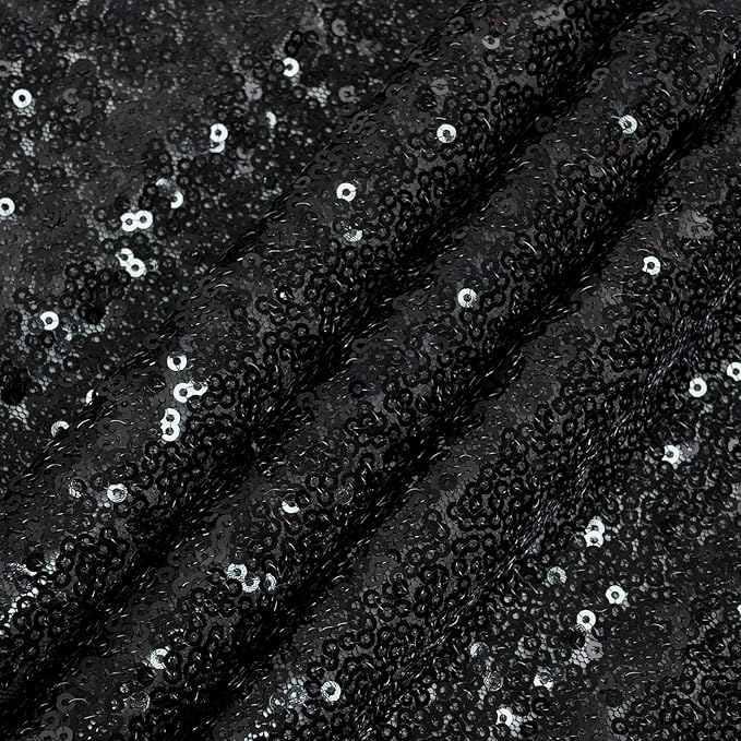 Eternal Beauty Black Sequin Backdrop, 7x7 Ft Halloween Glitter Background Cur...