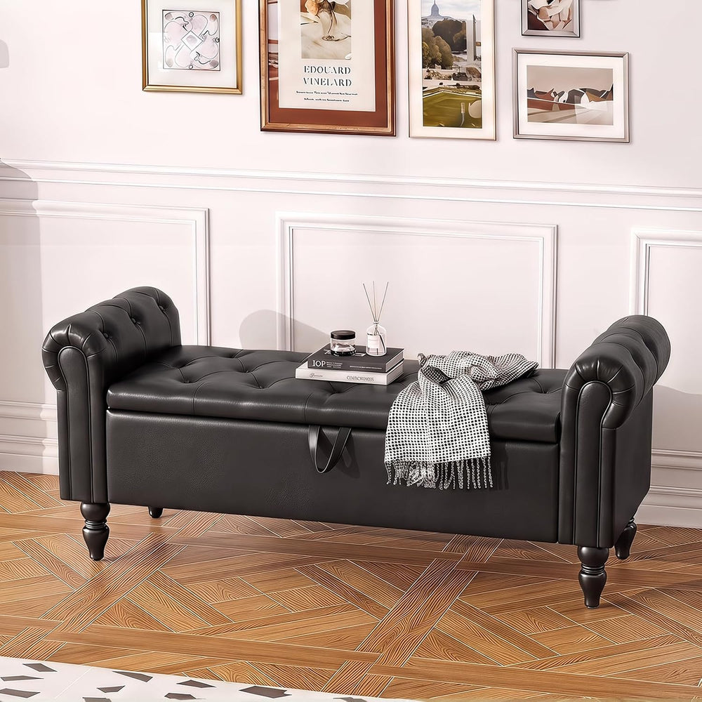 Furniliving 55” End of Bed Bench, Bedroom Bench with Button-Tufted, Large Uph...