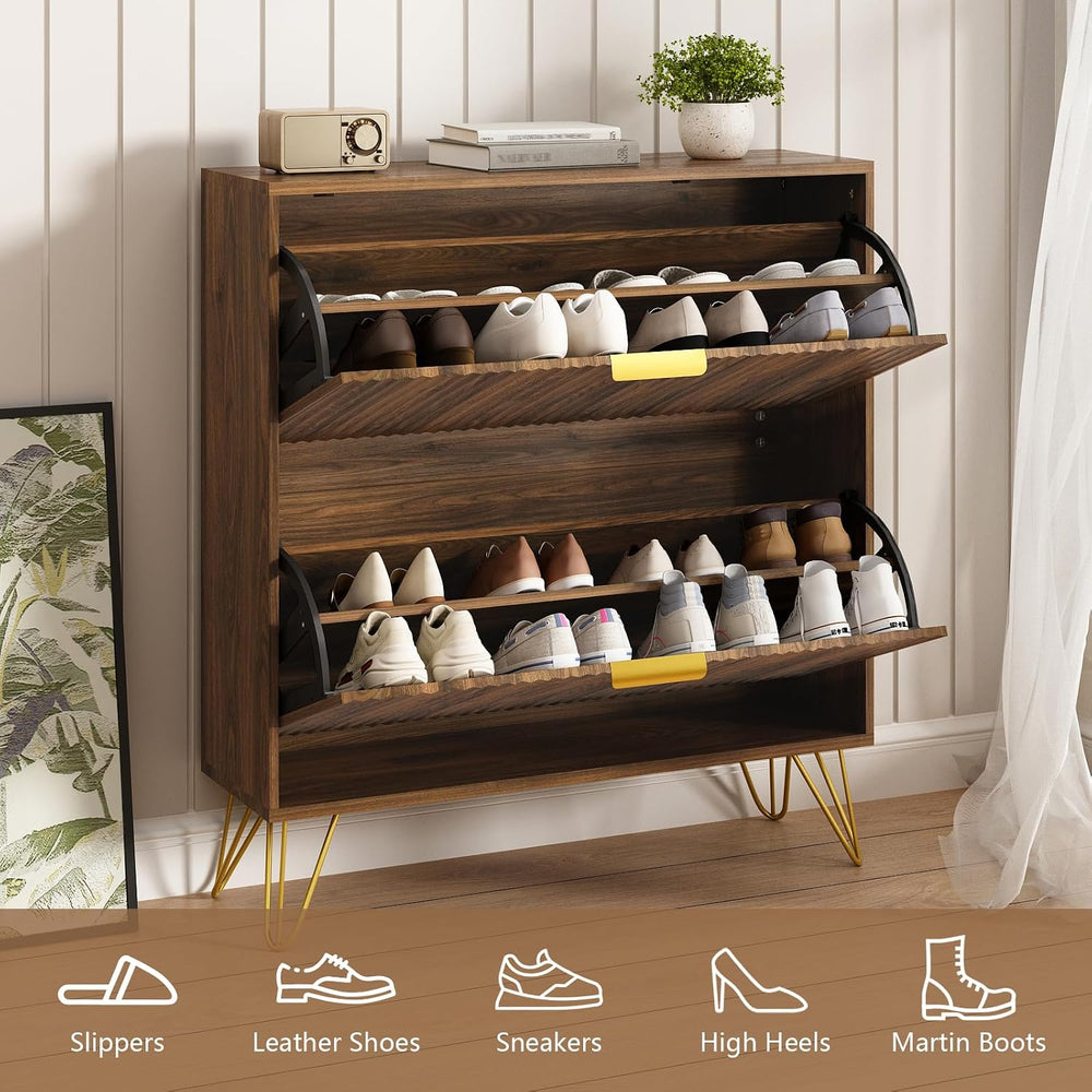 34.4" H Fluted Shoe Storage Cabinet with 2 Flip Drawers for Entryway, Wa...