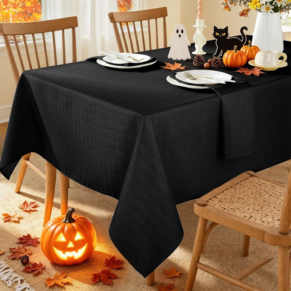 Honellaty Faux Linen Rectangle Halloween Tablecloth (60 x 120 Inch, Black)
