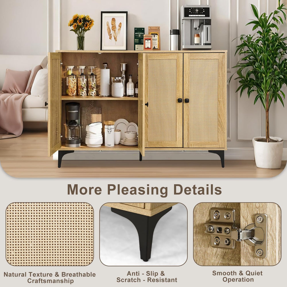 48" Sideboard Cabinet with Natural Rattan Doors