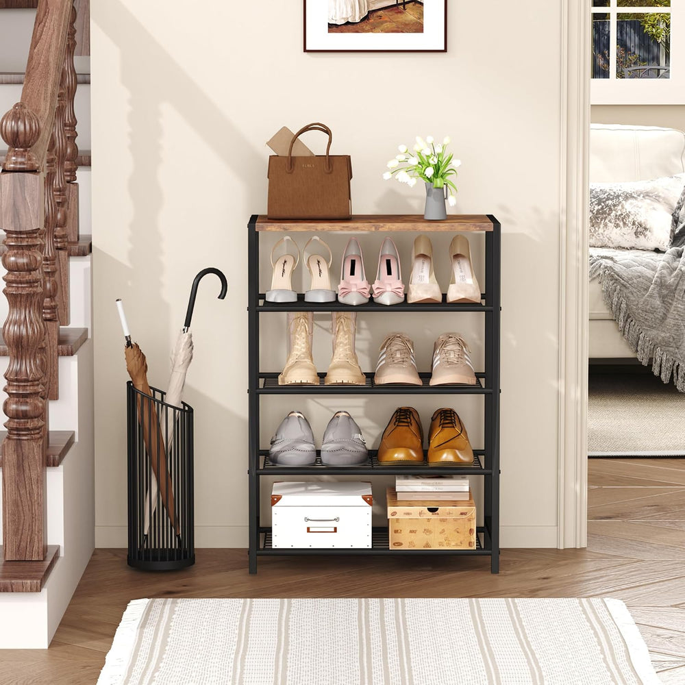 HOMEFORT 5-Tier Shoe Rack, Shoe Storage Shelf with MDF Top Board, Shoe Rack O...