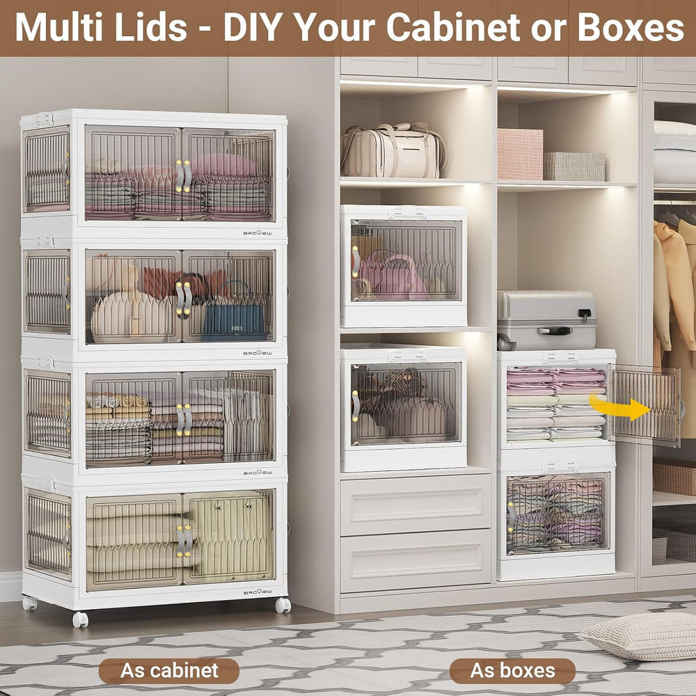 BROVIEW 480Qt Stackable Storage Bins with 4 Lids, Front and Side Open Doors, ...