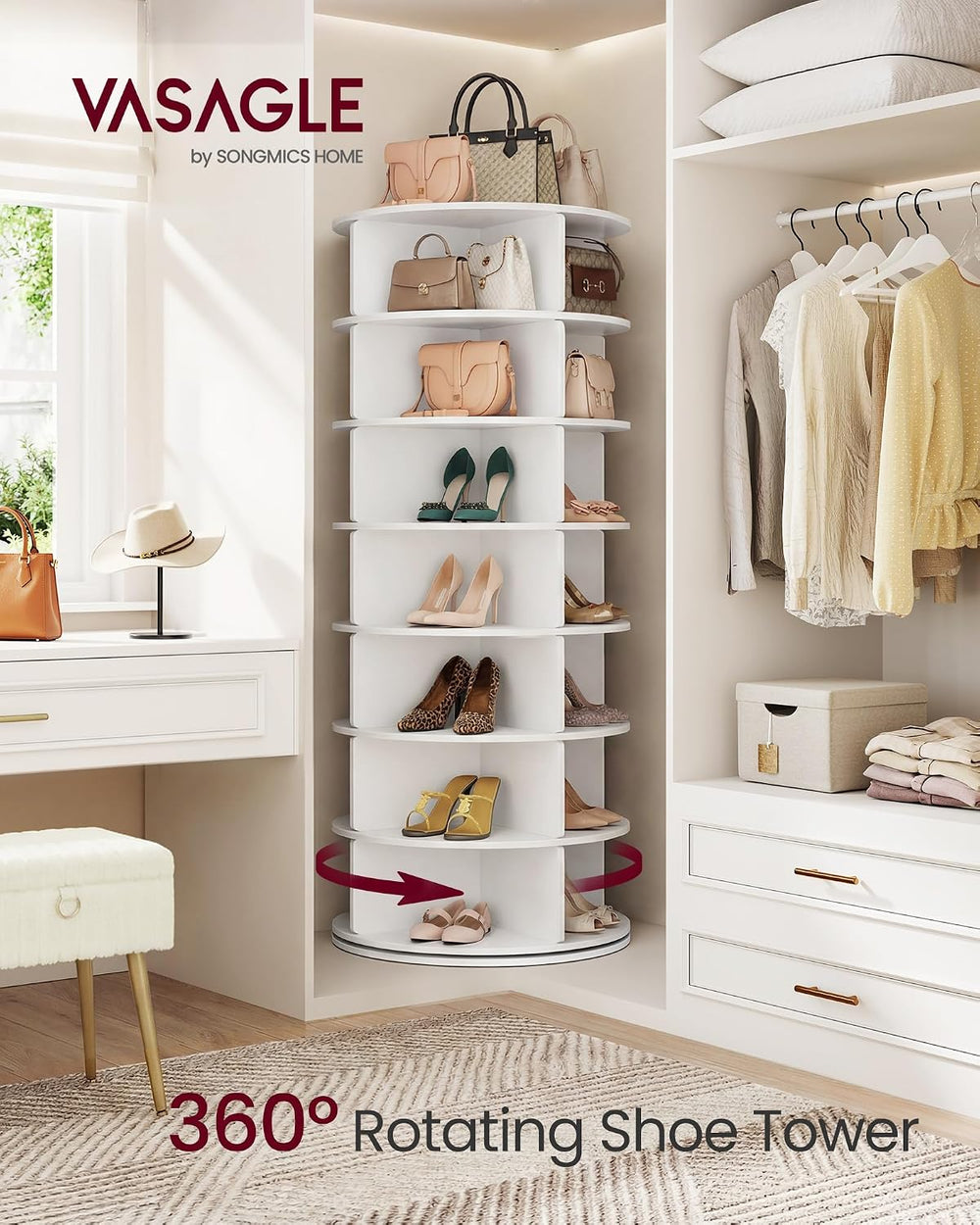 VASAGLE 7-Tier Rotating Shoe Rack Tower, Free Standing