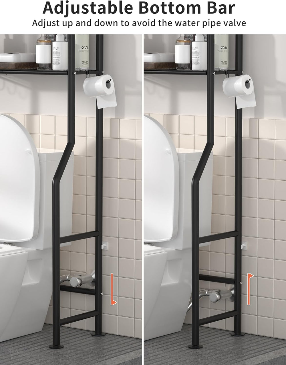 Livilord 3-Tier Over Toilet Storage, Anti-Tip, 64" H, Black