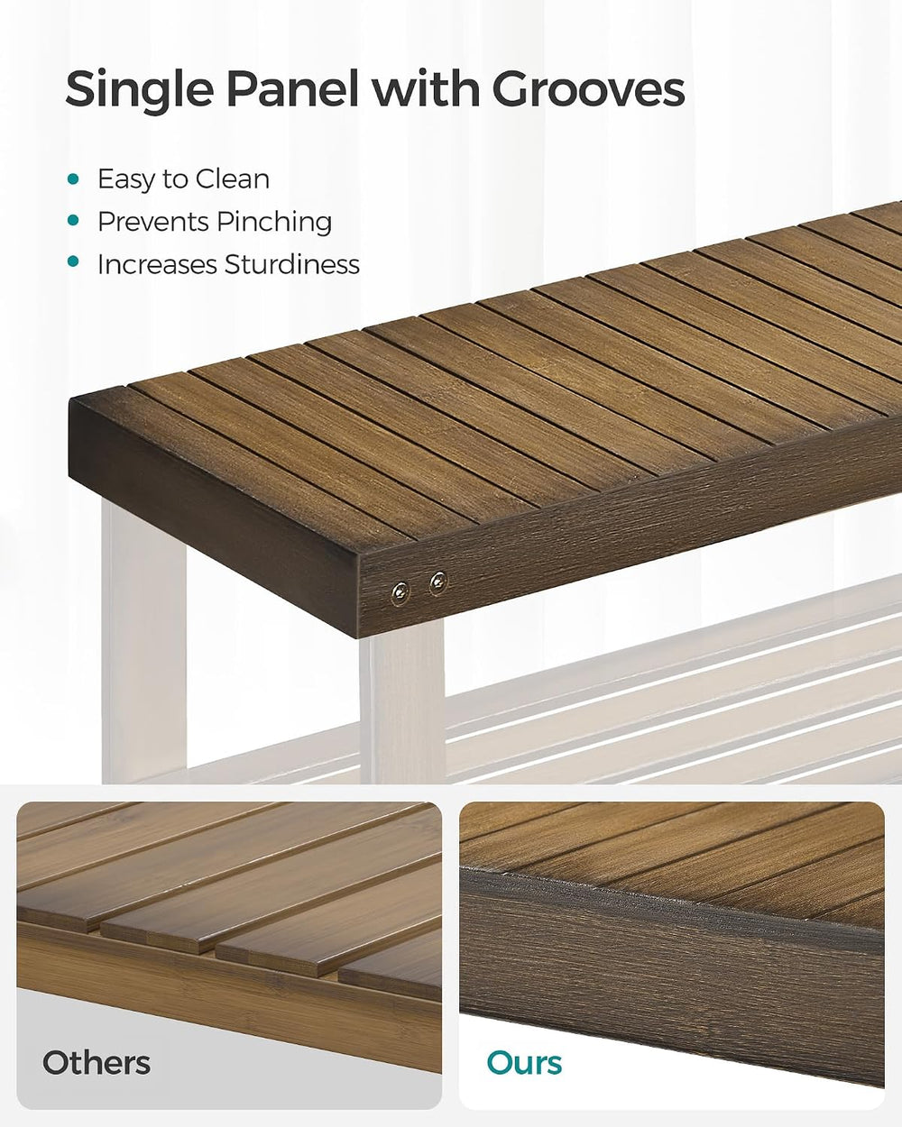 SONGMICS Shoe Rack Bench, 3-Tier Bamboo Entryway Bench, 27.6 Inches Width