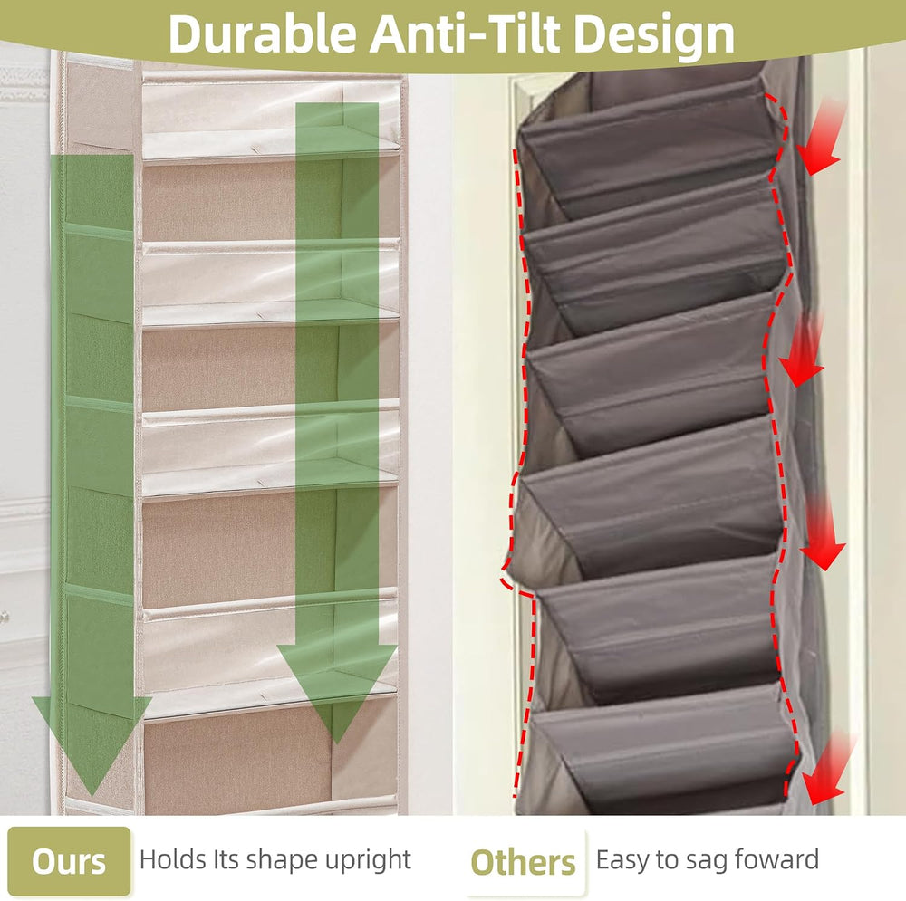 Over Door Organizer with 6 Extra Large Pockets 12 Side Pockets, Sturdy Closet...