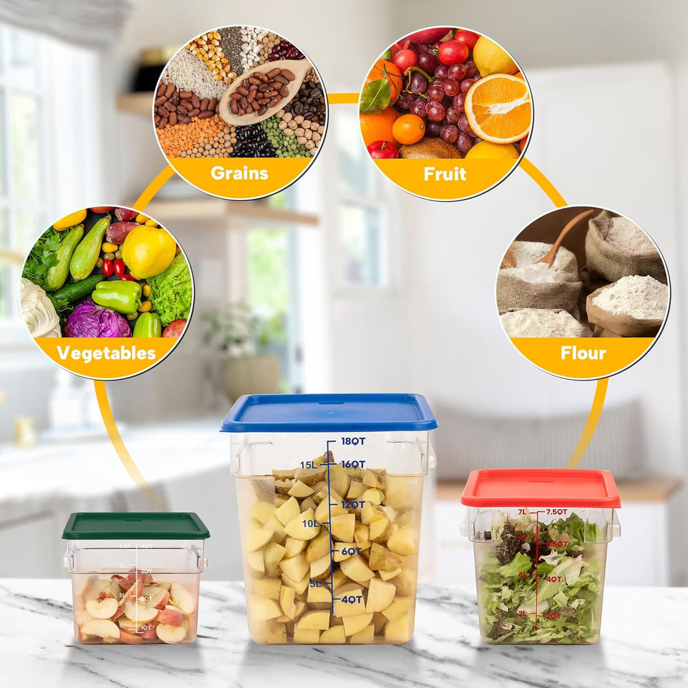 BIEAMA 4 Pack 6 Qt Square Food Storage Containers with Lids, NSF, Clear