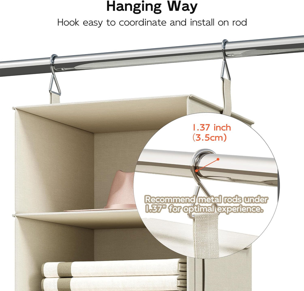 Vailando 6-Shelf Hanging Closet Organizer with 3 Fabric Drawers, Beige